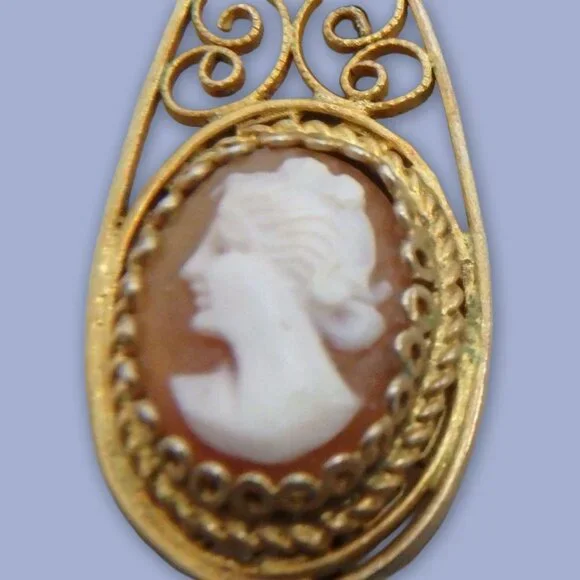835 Silver Antique/Vintage Italian Carved Shell Cameo Earrings - Picture 6 of 11